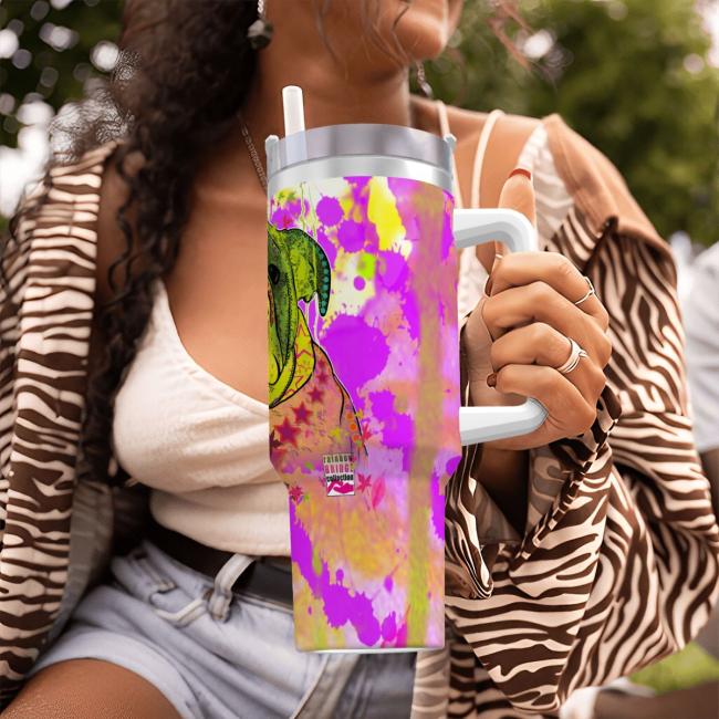Preview: Tumbler mit Hundemotiv Cindy - Edelstahl, Becher, 1L, mit Strohhalm, bunt, Motive in Digitaler Popart, Englische Bulldogge, Bully
